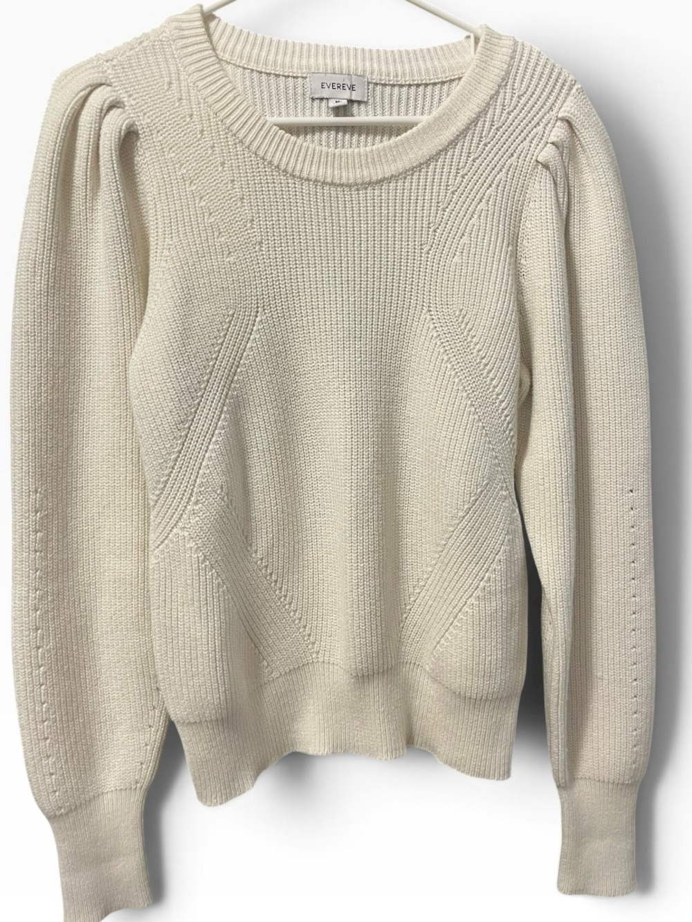 EVEREVE women’s cream ribbed knit pullover crew neck sweater Size Medium
